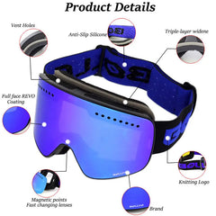 Magnetic Ski Goggles Double Layer Polarized Lens Skiing Anti-fog UV400 Snowboard Goggles Men Women Ski Glasses Eyewear