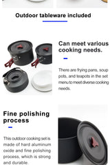 Widesea Camping Cookware Set Outdoor Pot Tableware Kit Cooking Water Kettle Pan Travel Cutlery Utensils Hiking Picnic Equipment