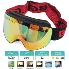 Magnetic Ski Goggles Double Layer Polarized Lens Skiing Anti-fog UV400 Snowboard Goggles Men Women Ski Glasses Eyewear