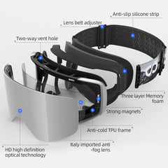 COPOZZ OTG Ski Goggle Snowboard Mask For Men Women Yellow Lens Case Eyewear Kit Cylindrical UV400 Protection Snow Glasses Adult