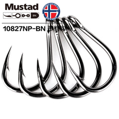 Mustad 10827NP-BN 3X Strong #1-12/0 Jigging Lure Livebait Hooks Sea Tuna Barbed Jig Hook For Saltwater Big Game Trolling Fishing