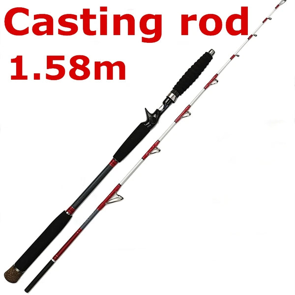 1.58m 5.2 feet Solid Tip Boat Fishing Rod spinning hunting rod FRP strong casting 2 sections slow jigging female trolling rod XH