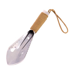Outdoor Camping Survival 7-in 1 Stainless Steel 420 Garden Multifunctional Mini Shovel with Rope Handle Carrying Pouch