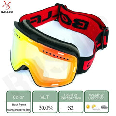BOLLFO Men Women Snowmobile Spectacles Brand Magnetic Ski Glasses Double Lens Mountaineering Glasses UV400 Anti-Fog Ski Goggles