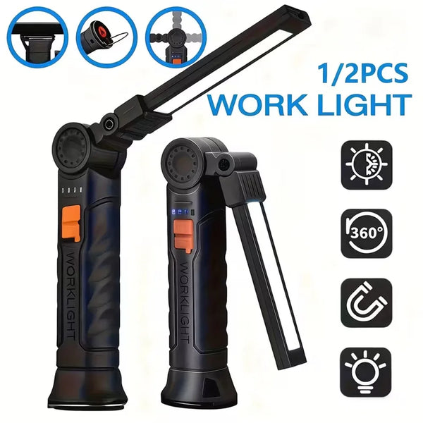 Multifunctional Rotatable Work Light USB Rechargeable Flashlight with Magnet/Hook,Ideal for Auto Repair Inspection and Emergency
