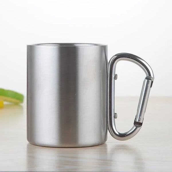 220/300ml Camping Travel Stainless Steel Cup Carabiner Hook Handle Picnic Water Mug Outdoor Travel Hike Cup Portable mug
