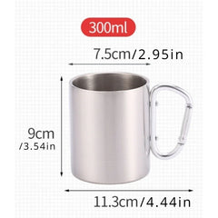 220/300ml Camping Travel Stainless Steel Cup Carabiner Hook Handle Picnic Water Mug Outdoor Travel Hike Cup Portable mug