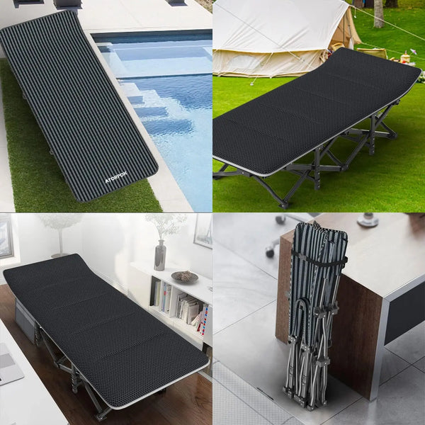 Camping Cot for Adults with Cushion Comfortable, Tent Folding Cot for Sleeping, Lightweight Folding Bed with Carry Bag Supports