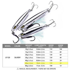 1pc Electroplated Spoon Metal Jigs Fishing Lures with Hooks -10g-80g Ideal for Catching Mackerel, Bass and More
