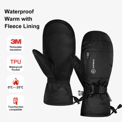 INPAKO Winter Skiing Snowboarding Mittens Gloves Man Waterproof Fleece-Lined Ski Gloves Built-in Wrist Guard for Snowboard