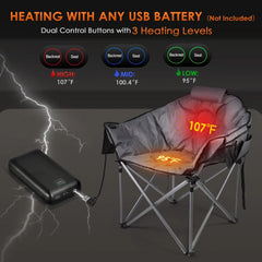 Heated Camping Chair, Oversized Heated Chairs Outdoor Sports W/3 Heat Levels for Back & Seat, Portable Folding Heated Lawn Chair