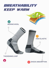 2 Pairs Merino Wool Ski Hiking Socks Men Women Winter Outdoor Sports Mountaineering Thermal Socks Thicken Breathable Size 35-47