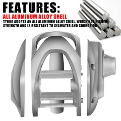 SAMOLLA All Aluminum Alloy Shell And Base Baitcasting Reel Large Deep Sea Fishing Reel Saltwater Waterproof 6.4:1 16KG Drag