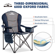 Tisetrail Oversized Camping Chair Folding Chair with Cooler Padded Outdoor Chairs Heavy Duty Support 500 LBS Black&Blue
