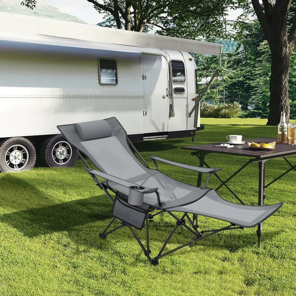 Ultralight Deck Chair Foldable Camping Chair Sun Beach Lounger with  Footrest Adjustable Backrest for Outdoor Fishing Barbecue