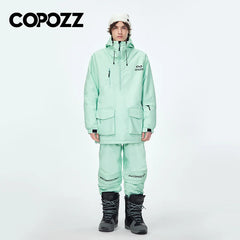 COPOZZ Waterproof Thicken Ski Suit Women Hooded Windproof Ski Jacket Men Winter Sports Warm Ski Pants Outdoor Snowboard Ski Coat