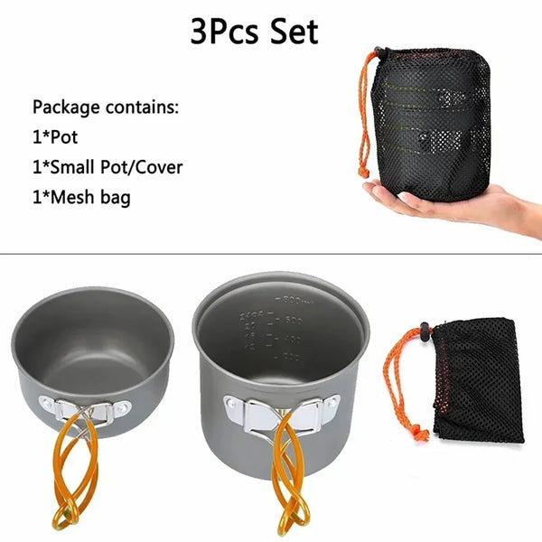 Outdoor camping pot set, made of hard aluminum alloy material, portable, 1-2 person picnic folding stove cookware set