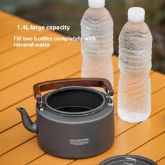 Camping Tea Kettle - Aluminum Alloy Construction, Wooden Handle, Portable Outdoor Kettle for Camping, Hiking, Durable Cookware