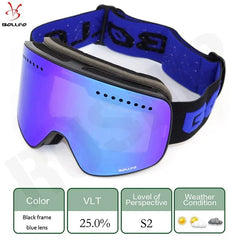 BOLLFO Men Women Snowmobile Spectacles Brand Magnetic Ski Glasses Double Lens Mountaineering Glasses UV400 Anti-Fog Ski Goggles