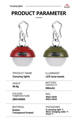 Widesea Camping Light Mini Led Lamp Outdoor Portable Hook Hanging Waterproof Charging Lighting Backpack Tent Hiking Supplies