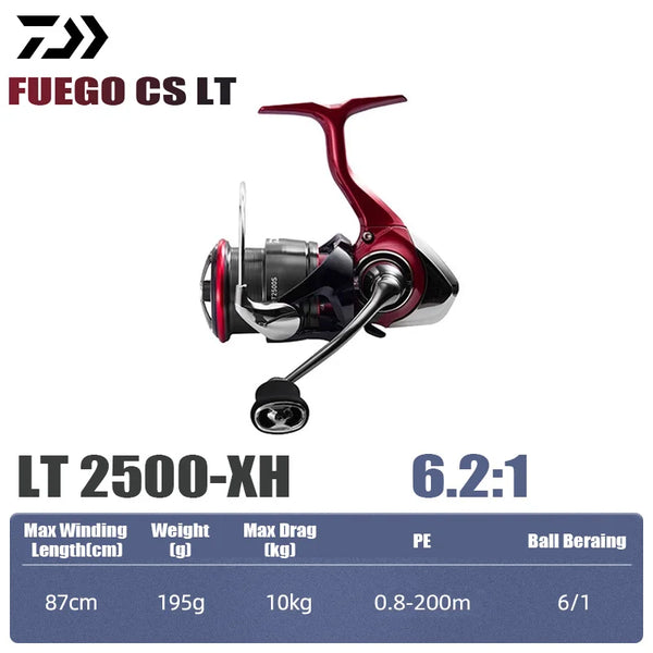 DAIWA 2025 New FUEGO CS LT Spinning Reel 5.3/5.7/6.2:1 175-325g Max Drag 12kg Fishing Reel For Seawater Freshwater