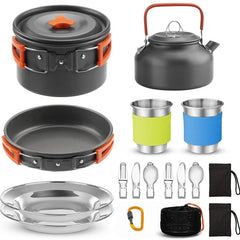 2026 NEW Outdoor Camping Cookware Set for 2-3 Persons Including Folding Pot Kettle with Tableware Portable Backpacking Stove Kit