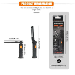 Multifunctional Rotatable Work Light USB Rechargeable Flashlight with Magnet/Hook,Ideal for Auto Repair Inspection and Emergency
