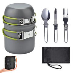 Outdoor camping pot set, made of hard aluminum alloy material, portable, 1-2 person picnic folding stove cookware set