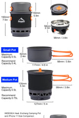Widesea Camping Cooking System with Heat Exchanger Outdoor Gas Burner Stove Tourist Pot Set Cup Tableware Cookware Tourism Hike