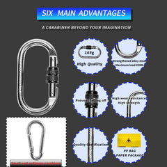 Sturdy and Reliable Set of 2 Heavy Duty Climbing Carabiner Clips - Strong 25kn=5600lbs Capacity - Durable Gear for Ropes, Riggin