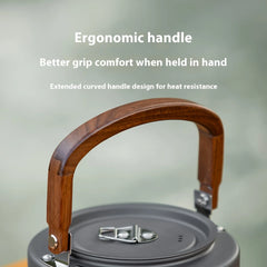 Camping Tea Kettle - Aluminum Alloy Construction, Wooden Handle, Portable Outdoor Kettle for Camping, Hiking, Durable Cookware