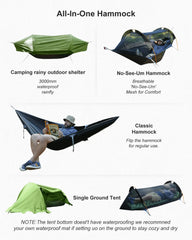 Camping Hammock Tent with Mosquito Net and RainFly，3 in 1 Waterproof Lightweight Sleeping Hammock , Travel Outdoor with Hiking