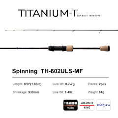 PURELURE TITANIUM-T XUL BFS Rod 0.5-6g Bait Weight 5FT 6FT Perch Trout Bass Spinning Casting Titanium Guide Bracket F MF Action