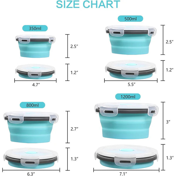 4pcs Collapsible Lunch Box Silicone Food Storage Containers with Lids, Portable Expandable Bowls Travel Folding Food Storage Box