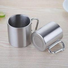 220/300ml Camping Travel Stainless Steel Cup Carabiner Hook Handle Picnic Water Mug Outdoor Travel Hike Cup Portable mug