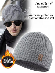 2024 new winter padded warm knitted cap wrapped head cap wool woolen cap men's double thickening set head ski cap