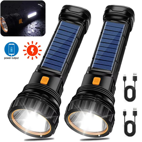 Multi-function Solar LED Flashlight Super Long Range Tactical Torch Emergency LED Solar Outdoor Camping Lamp