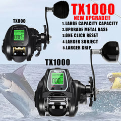 SAMOLLA Large Deep Sea Electronic Fishing Reel Baitcasting Saltwater Waterproof 6.4:1 16KG Drag Catfishing Trolling Metal Base