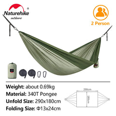 Naturehike Hammock Ultralight 2 Person Hammock Tear Resistance Hanging Bed Portable Hunting Hammock Sleeping Swing Hammock