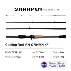 PURELURE SHARPEN Soft Lure Long Spinning and Casting XF/MF Action Rods FUJI Components Bass Pike Rod Fishing Rod Spinning Reel