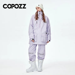 COPOZZ Waterproof Thicken Ski Suit Women Hooded Windproof Ski Jacket Men Winter Sports Warm Ski Pants Outdoor Snowboard Ski Coat