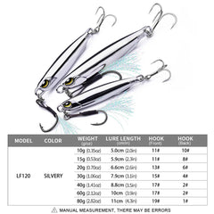 1pc Electroplated Spoon Metal Jigs Fishing Lures with Hooks -10g-80g Ideal for Catching Mackerel, Bass and More