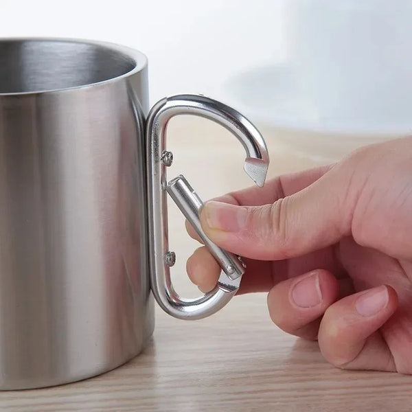 220/300ml Camping Travel Stainless Steel Cup Carabiner Hook Handle Picnic Water Mug Outdoor Travel Hike Cup Portable mug