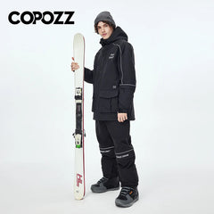 COPOZZ Waterproof Thicken Ski Suit Women Hooded Windproof Ski Jacket Men Winter Sports Warm Ski Pants Outdoor Snowboard Ski Coat