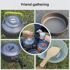 2026 NEW Outdoor Camping Cookware Set for 2-3 Persons Including Folding Pot Kettle with Tableware Portable Backpacking Stove Kit