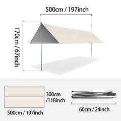 Camping Tarp with 2 Poles, Beach Sun Shade Windproof Design, Larger Sun Shelter UPF50+ Portable Tent Cover & Beach Canopy & Rain