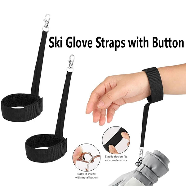 Nylon Ski Glove Leashes with Metal Button Strap Wrist Straps Glove Carrier Sling Clips Gear Winter Snow Sport Skiing Handcuffs