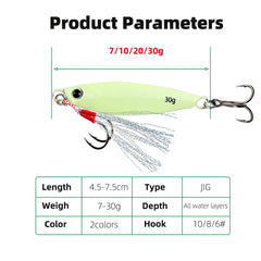 Luminous Fishing 7g/10g/15g/20g/30g Jigging Hook Spinner Bait Laser Metal Jig Spoon Fishing Lure