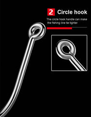 50pcs/Pack Big Eye Fishing Hook Circle Offset Fishhooks Barbed Saltwater High Carbon Steel Fish Hooks For Sea Lake River Fishing