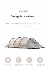 Naturehike Tent CLOUD BOAT 4 Rods Camping Tent 20㎡ Lobby 150D Windproof Rainproof Tunnel Tent With Camp Outdoor Family Tent